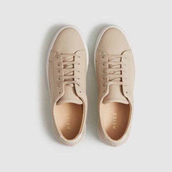 NEW Reiss LUCA Tumbled Leather Sneakers in Taupe.   7- 7.5 size - Picture 4 of 11